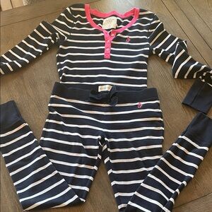 abercrombie kids Navy & White Striped Pajama Set with Pink Trim